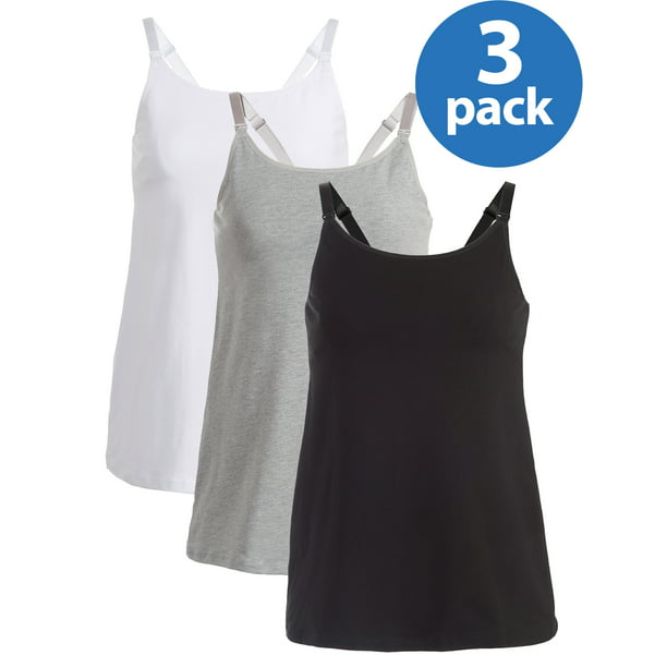 4HOW Womens Basic Maternity Nursing Cami Tank Top Shirt with Built in Bra